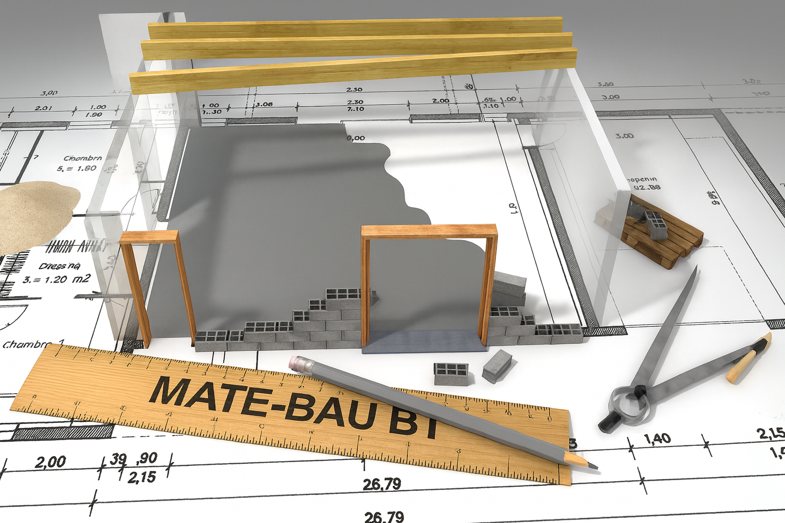 MATE-BAU BT – építési terv és kivitelezési eszközök 3D látványon